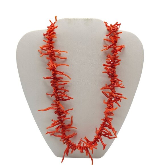 Estate Jewelry - Native American Red Coral Branch Necklace With Barrel Clasp 19in Length
